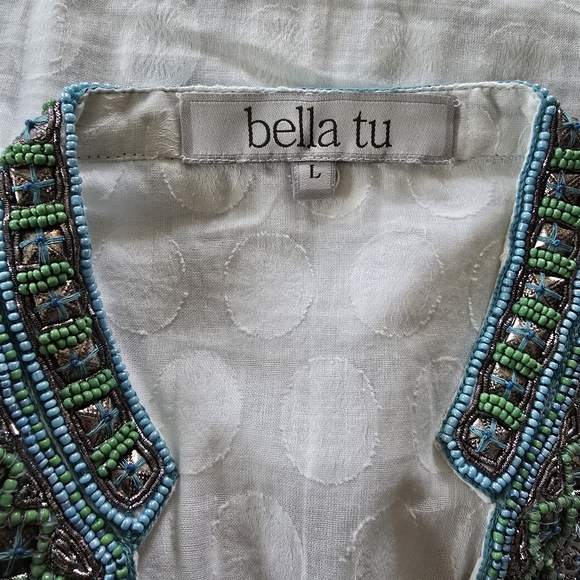 Bella Tu White Cotton Tunic with Exquisite Beadwork,  L - Picture 3 of 13